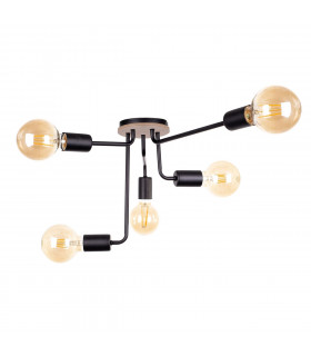 Nixon Multi Arm Semi Flush Ceiling Light Wood, Black, 50cm, 5x E27