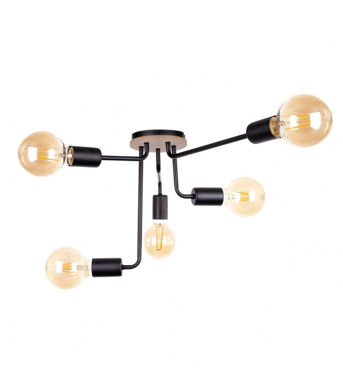 Nixon Multi Arm Semi Flush Ceiling Light Wood, Black, 50cm, 5x E27