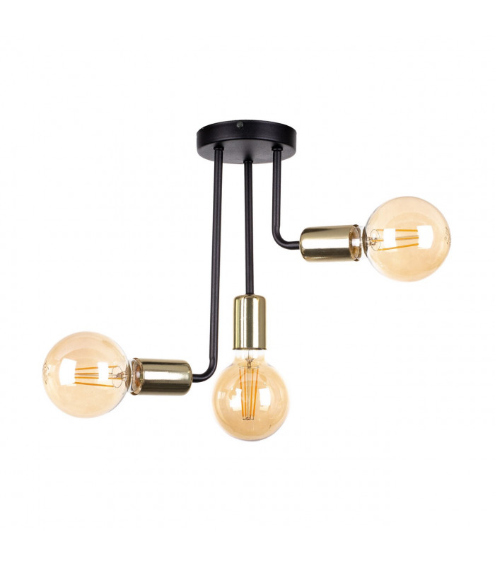 Megan Multi Arm Semi Flush Ceiling Light Black, Gold, 25cm, 3x E27
