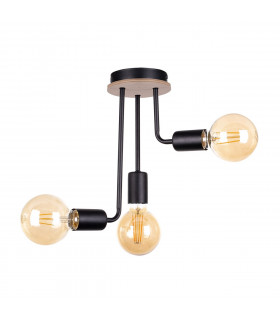 Megan Multi Arm Semi Flush Ceiling Light Wood, Black, 25cm, 3x E27