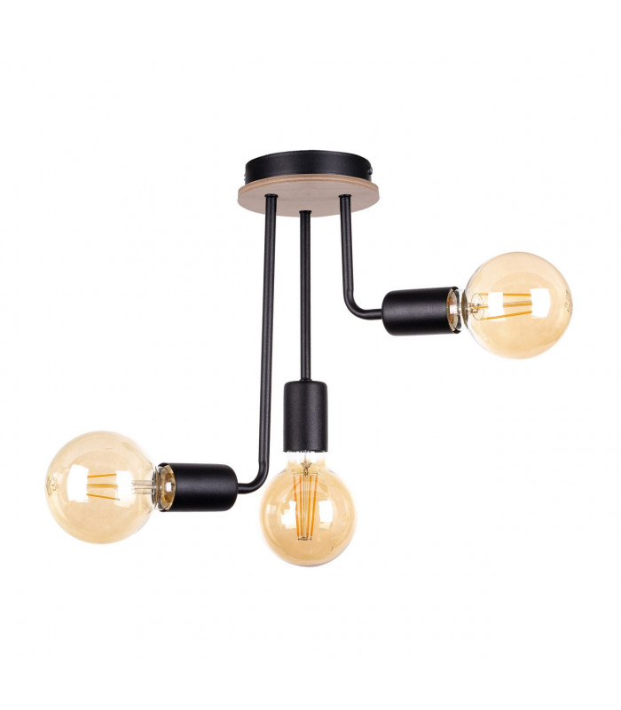 Megan Multi Arm Semi Flush Ceiling Light Wood, Black, 25cm, 3x E27