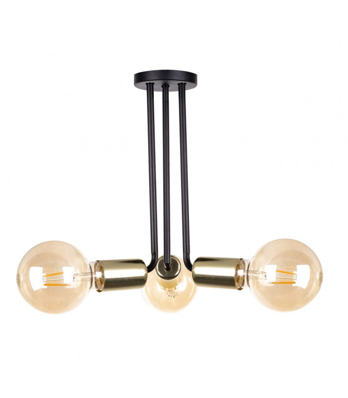 Venna Multi Arm Semi Flush Ceiling Light Black, Gold, 25cm, 3x E27
