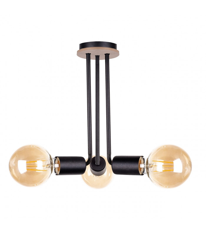 Venna Multi Arm Semi Flush Ceiling Light Wood, Black, 25cm, 3x E27
