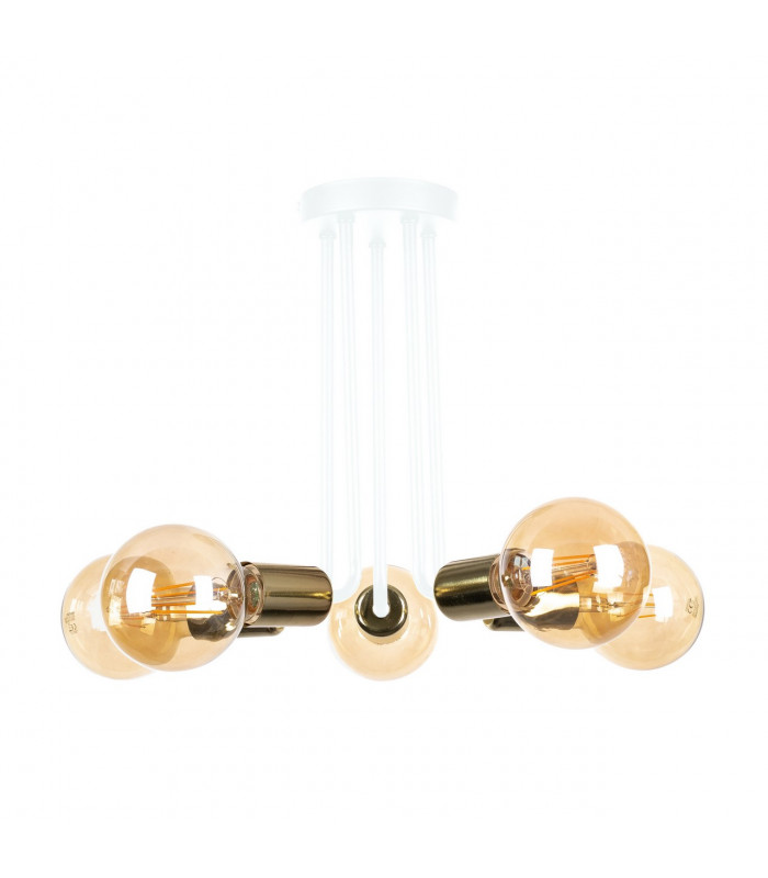 Venna Multi Arm Semi Flush Ceiling Light White, Gold, 30cm, 5x E27
