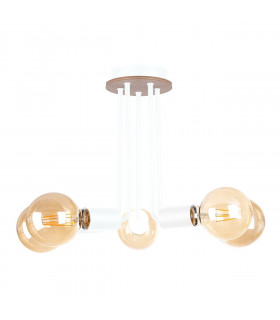 Venna Multi Arm Semi Flush Ceiling Light Wood, White, 30cm, 5x E27