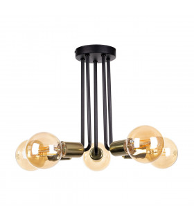 Venna Multi Arm Semi Flush Ceiling Light Black, Gold, 30cm, 5x E27