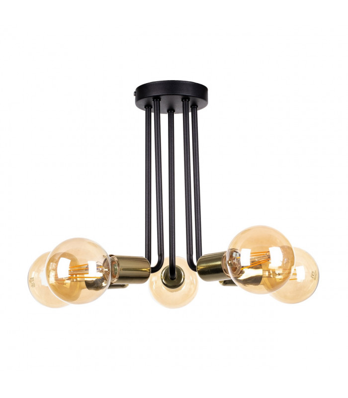 Venna Multi Arm Semi Flush Ceiling Light Black, Gold, 30cm, 5x E27