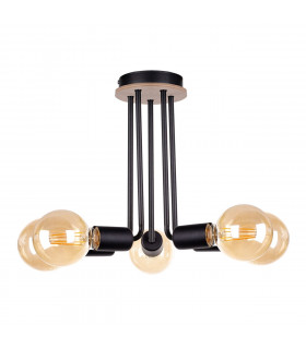 Venna Multi Arm Semi Flush Ceiling Light Wood, Black, 30cm, 5x E27