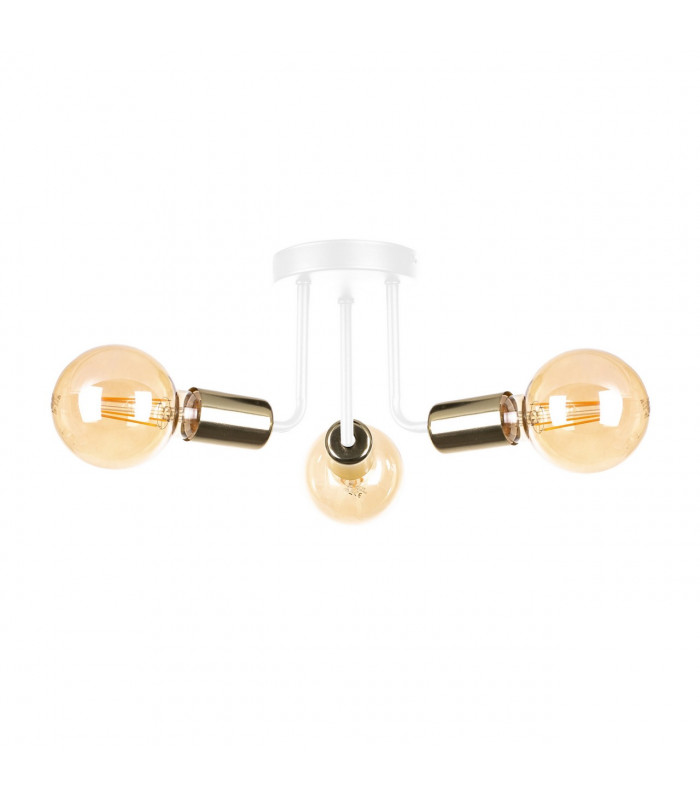 Luna Multi Arm Semi Flush Ceiling Light White, Gold, 25cm, 3x E27