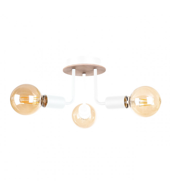 Luna Multi Arm Semi Flush Ceiling Light Wood, White, 25cm, 3x E27