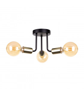 Luna Multi Arm Semi Flush Ceiling Light Black, Gold, 25cm, 3x E27