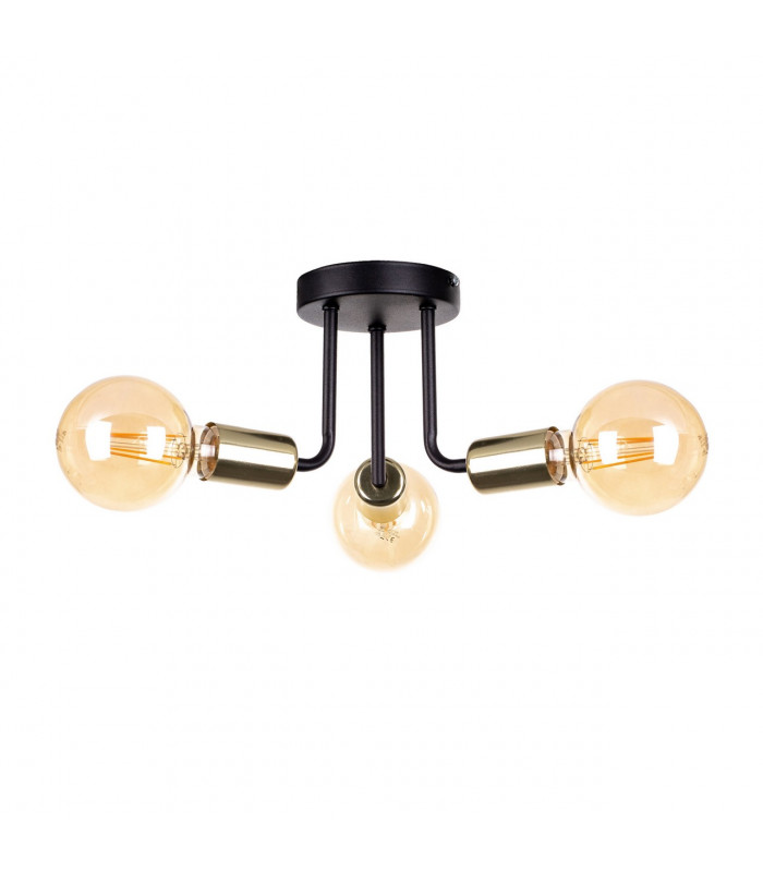 Luna Multi Arm Semi Flush Ceiling Light Black, Gold, 25cm, 3x E27