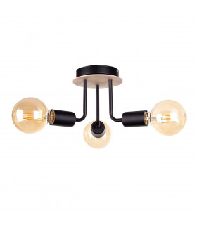 Luna Multi Arm Semi Flush Ceiling Light Wood, Black, 25cm, 3x E27