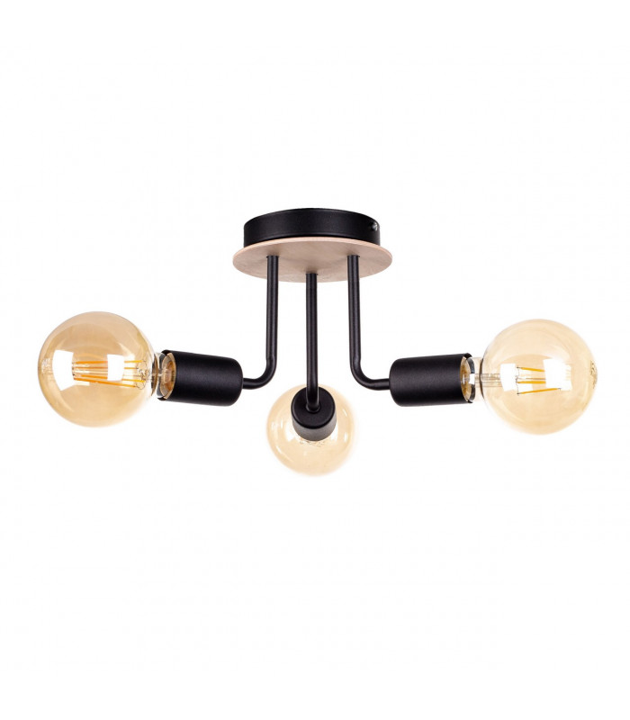 Luna Multi Arm Semi Flush Ceiling Light Wood, Black, 25cm, 3x E27