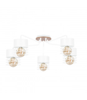Casa Multi Arm Semi Flush Ceiling Light White, Wood, 70cm, 5x E27