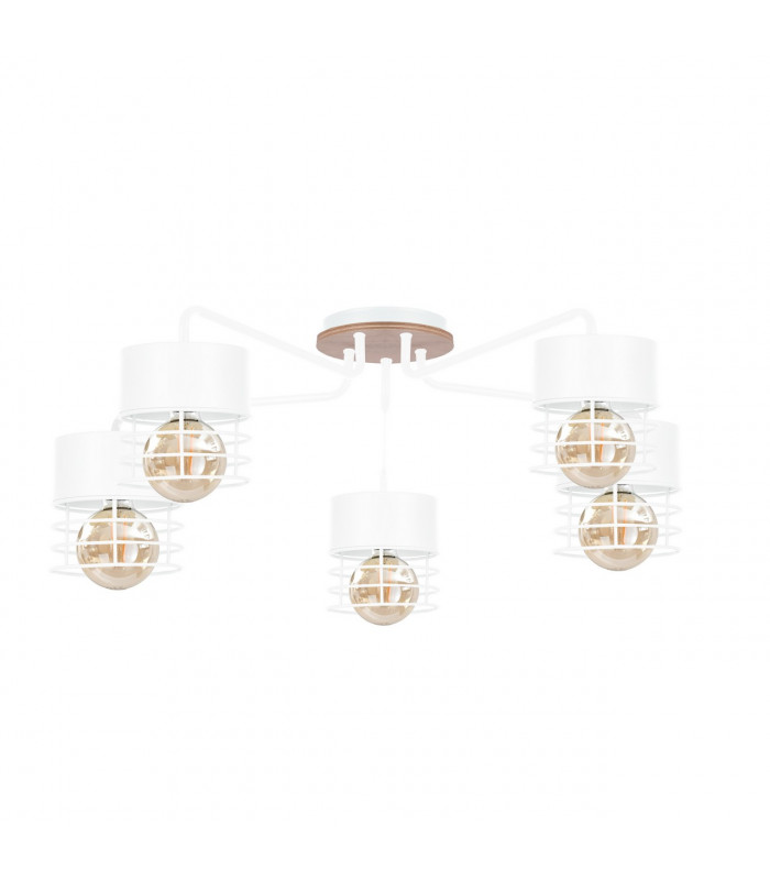 Casa Multi Arm Semi Flush Ceiling Light White, Wood, 70cm, 5x E27