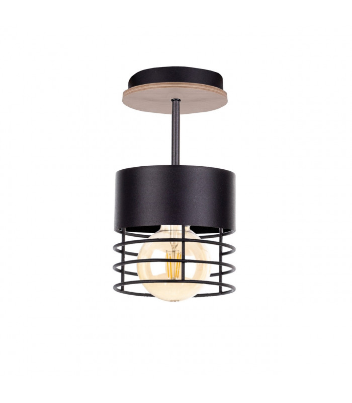 Casa Cylindrical Ceiling Light Black, Wood, 12cm, 1x E27