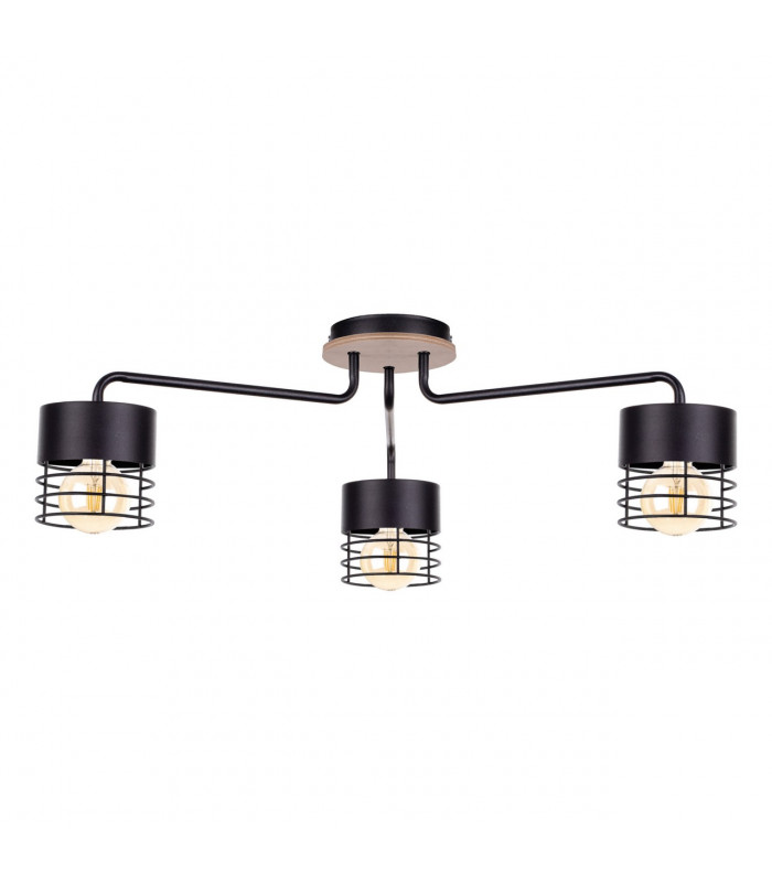 Casa Multi Arm Semi Flush Ceiling Light Black, Wood, 70cm, 3x E27