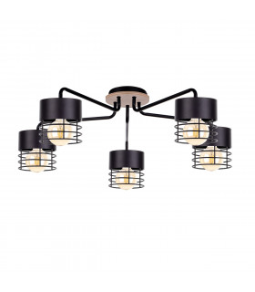 Casa Multi Arm Semi Flush Ceiling Light Black, Wood, 70cm, 5x E27
