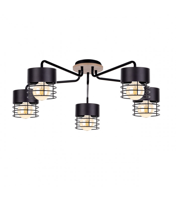 Casa Multi Arm Semi Flush Ceiling Light Black, Wood, 70cm, 5x E27
