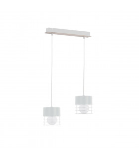 Casa Bar Pendant Ceiling Light White, Wood, 50cm, 2x E27