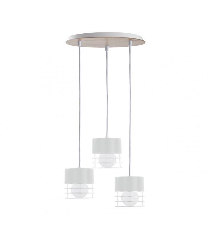 Casa Cluster Pendant Ceiling Light White, Wood, 32cm, 3x E27