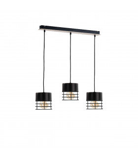 Casa Bar Pendant Ceiling Light Black, Wood, 60cm, 3x E27