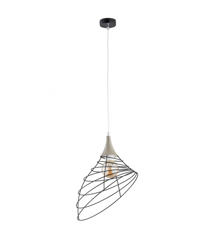 Ben Wire Frame Pendant Ceiling Light Black, Wood, 29cm, 1x E27