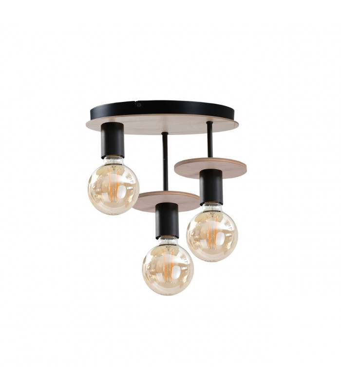 Saturn Multi Arm Semi Flush Ceiling Light Natural, Black, 30cm, 3x E27