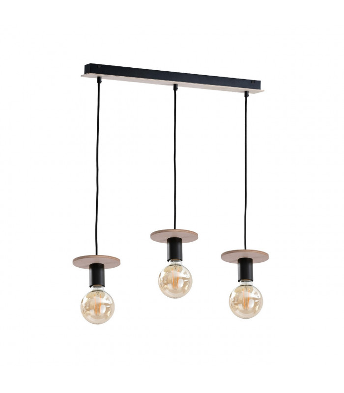 Saturn Bar Pendant Ceiling Light Natural, Black, 60cm, 3x E27