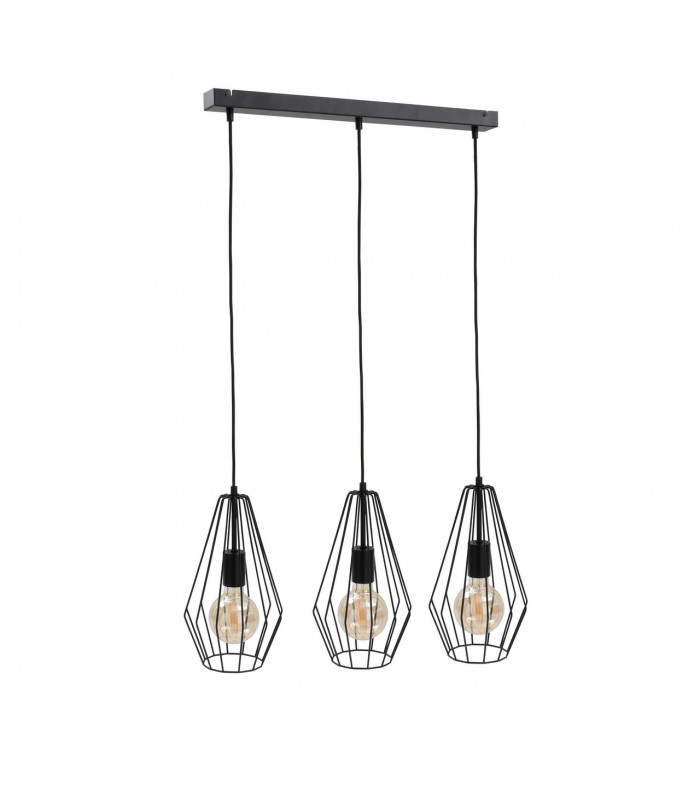 Lex Bar Pendant Ceiling Light Black, 60cm, 3x E27
