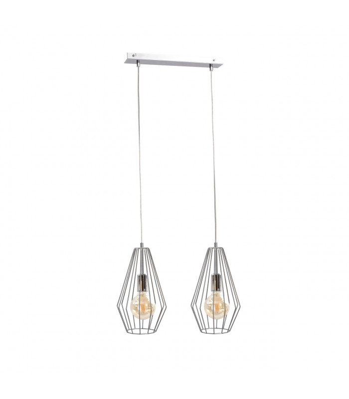 Lex Bar Pendant Ceiling Light Silver, 50cm, 2x E27