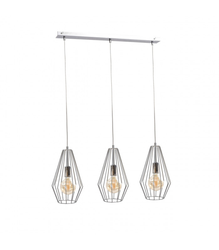 Lex Bar Pendant Ceiling Light Silver, 60cm, 3x E27