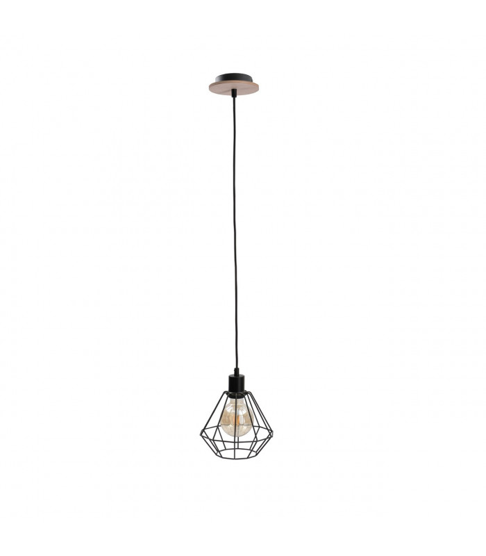 Atwood Wire Frame Pendant Ceiling Light Black, Wood, 20cm, 1x E27