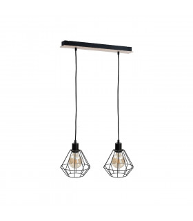 Atwood Bar Pendant Ceiling Light Black, Wood, 53cm, 2x E27