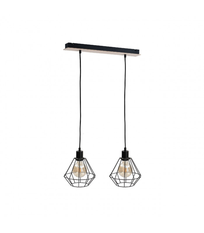 Atwood Bar Pendant Ceiling Light Black, Wood, 53cm, 2x E27