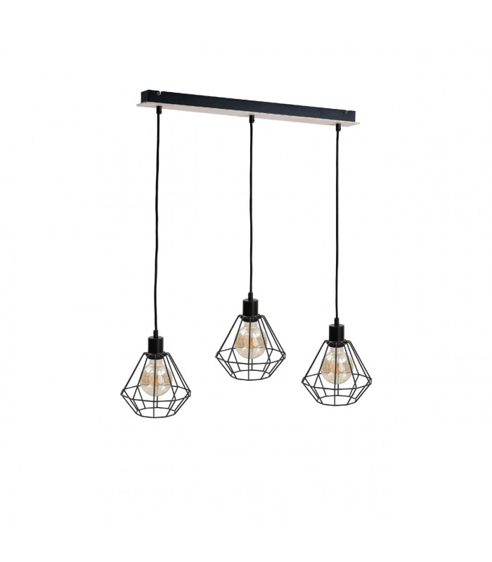 Atwood Bar Pendant Ceiling Light Black, Wood, 63cm, 3x E27