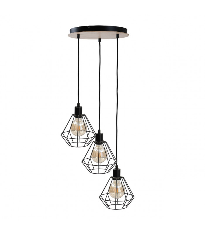 Atwood Cluster Pendant Ceiling Light Black, Wood, 34cm, 3x E27