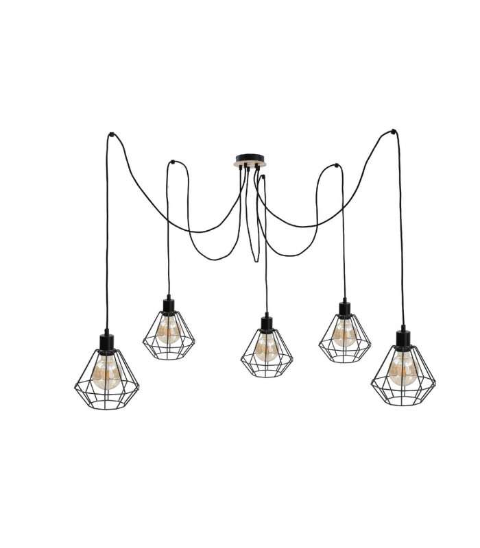 Atwood Cluster Pendant Ceiling Light Black, Wood, 5x E27