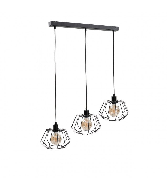 Luna Bar Pendant Ceiling Light Black, 63cm, 3x E27