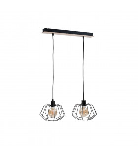 Soho Bar Pendant Ceiling Light Wood, 55cm, 2x E27