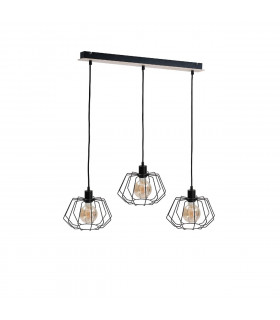 Soho Bar Pendant Ceiling Light Wood, 65cm, 3x E27