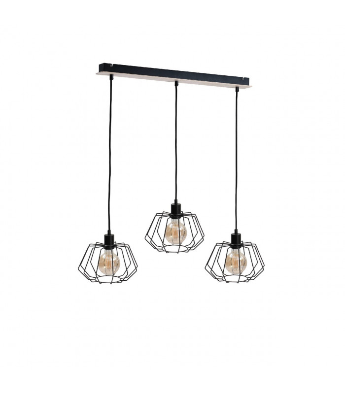 Soho Bar Pendant Ceiling Light Wood, 65cm, 3x E27