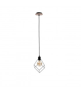 Ruben Wire Frame Pendant Ceiling Light Wood, 22cm, 1x E27