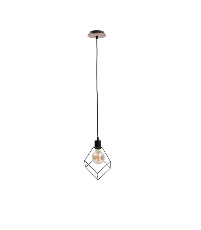 Ruben Wire Frame Pendant Ceiling Light Wood, 22cm, 1x E27