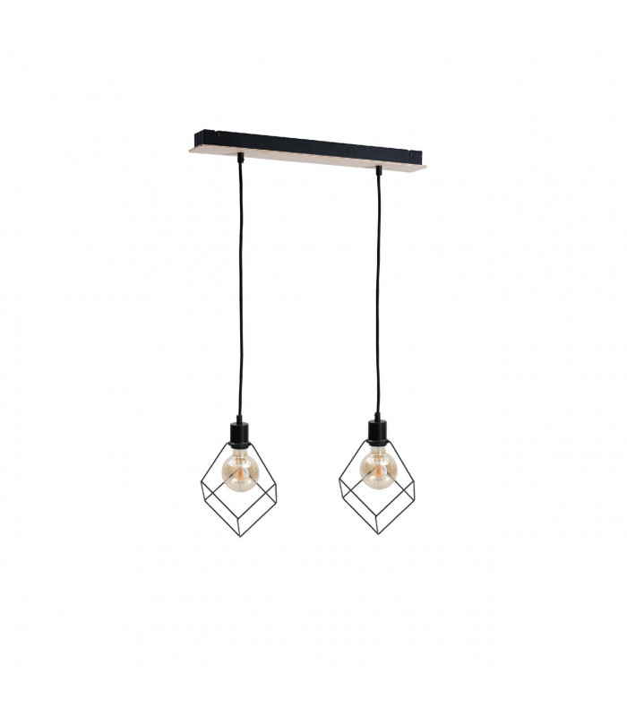Ruben Bar Pendant Ceiling Light Wood, 55cm, 2x E27