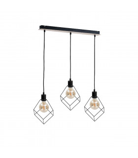 Ruben Bar Pendant Ceiling Light Wood, 65cm, 3x E27