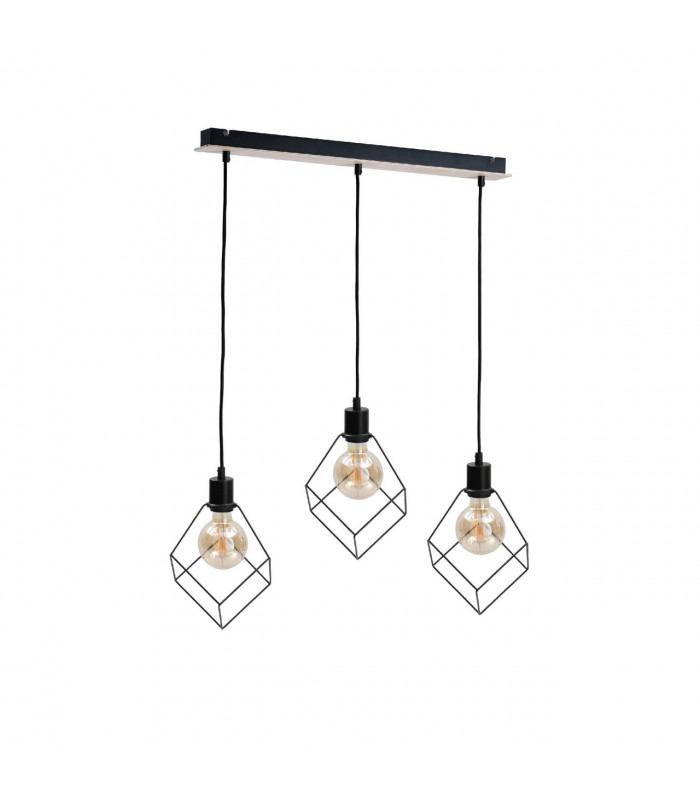 Ruben Bar Pendant Ceiling Light Wood, 65cm, 3x E27