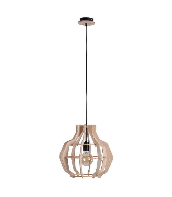 Bento Wire Frame Pendant Ceiling Light Black, Wood, 38.5cm, 1x E27