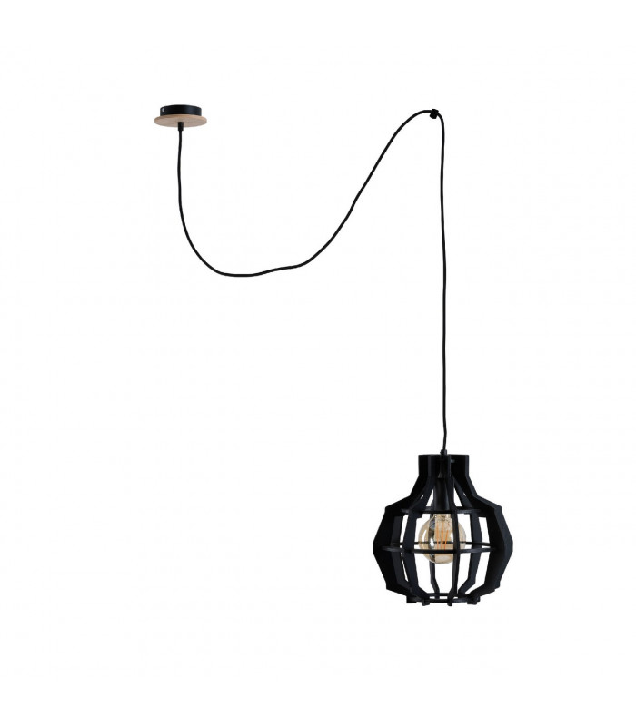 Bento Wire Frame Pendant Ceiling Light Black, 28cm, 1x E27, 200cm wire